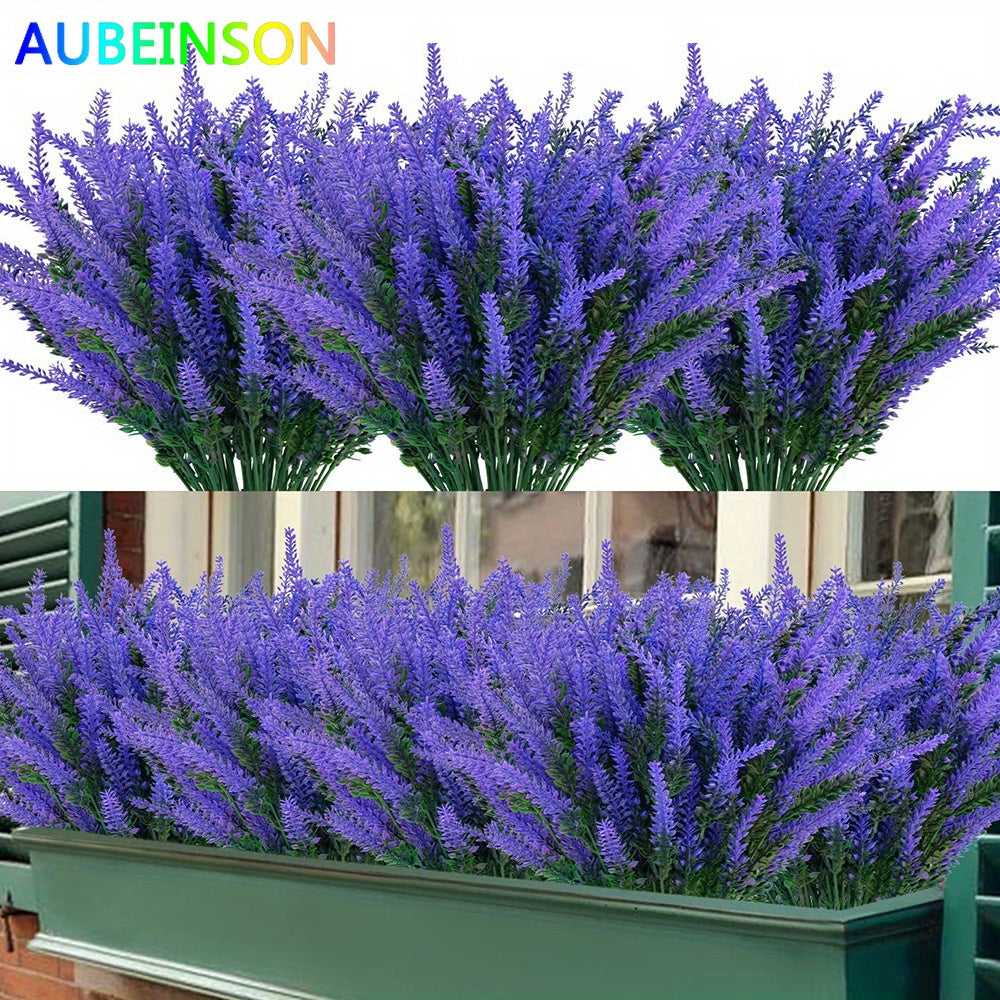 6 Bundles of UV-Resistant Artificial Lavender Flowers - Perfect for Garden, Porch, Window Box Decorating!