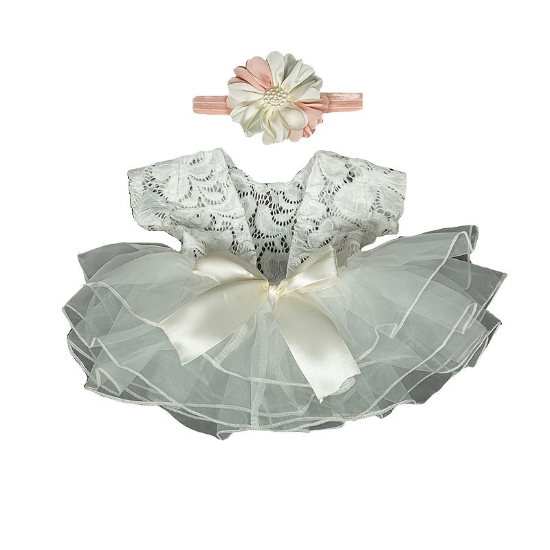 2 pièces/ensemble adorables accessoires de photo de costume en dentelle pour bébé fille avec tenue de bandeau - Accessoires de photographie de vêtements de bébé nouveau-né parfaits et cadeaux de souvenirs de douche 