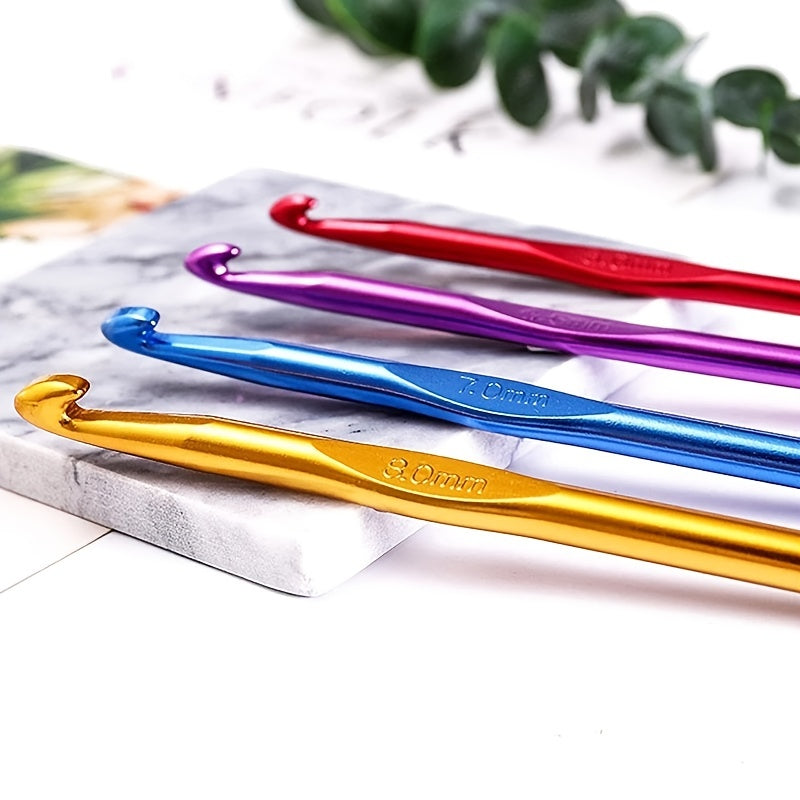 12pcs Multicolor Aluminum Crochet Hooks: Knit with Comfort & Style - 2-8mm