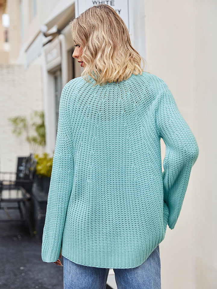 Raglan Sleeve Waffle Knit Sweater