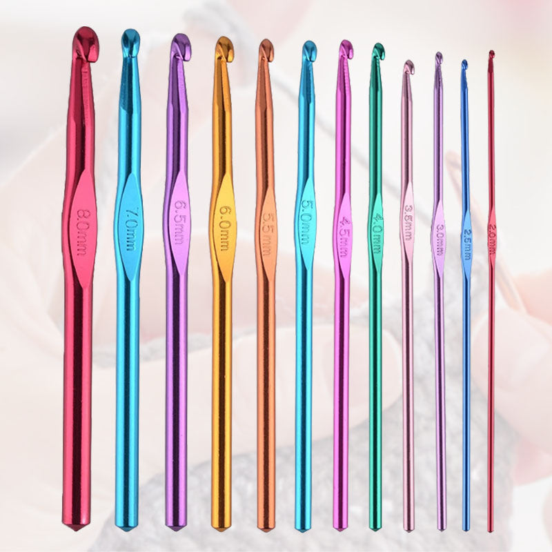 12pcs Multicolor Aluminum Crochet Hooks: Knit with Comfort & Style - 2-8mm