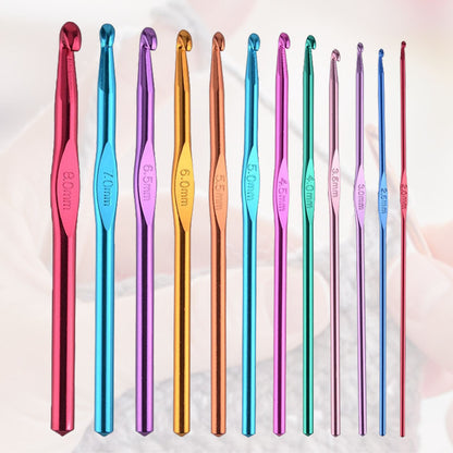 12pcs Multicolor Aluminum Crochet Hooks: Knit with Comfort & Style - 2-8mm