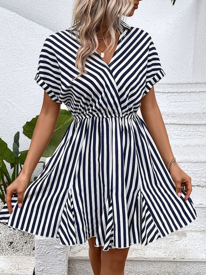 Striped Johnny Collar Mini Dress