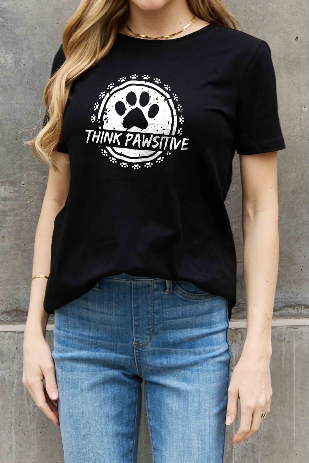 Simply Love T-shirt en coton graphique THINK PAWSITIVE pleine taille