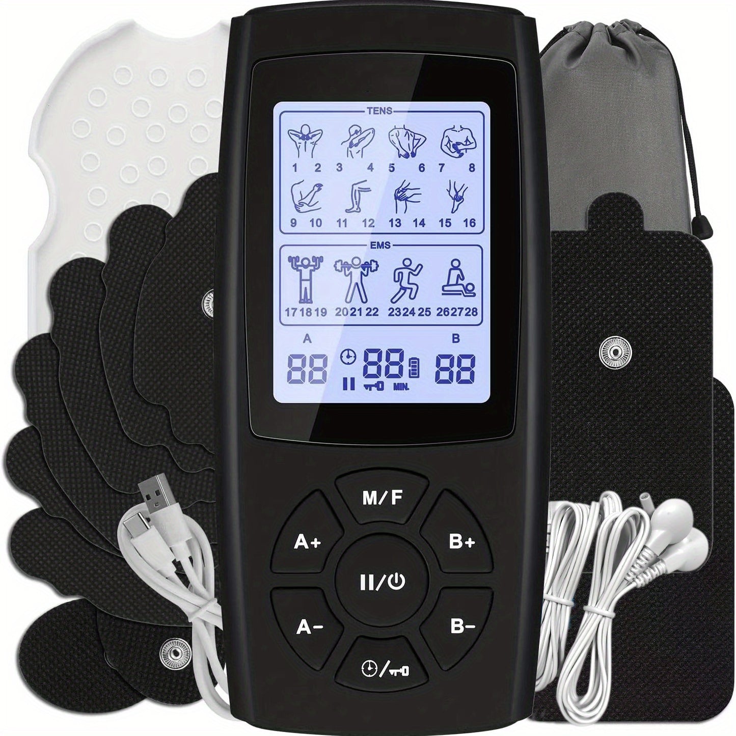 TENS EMS Unit 28 Mode 40 Intensity Muscle Stimulator For Pain Relief Therapy, Dual Channel Rechargeable TENS Machine