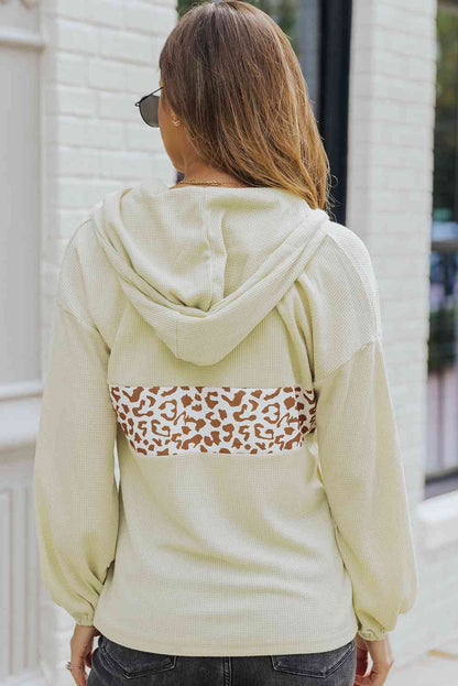 Leopard Half-Zip Dropped Shoulder Hoodie