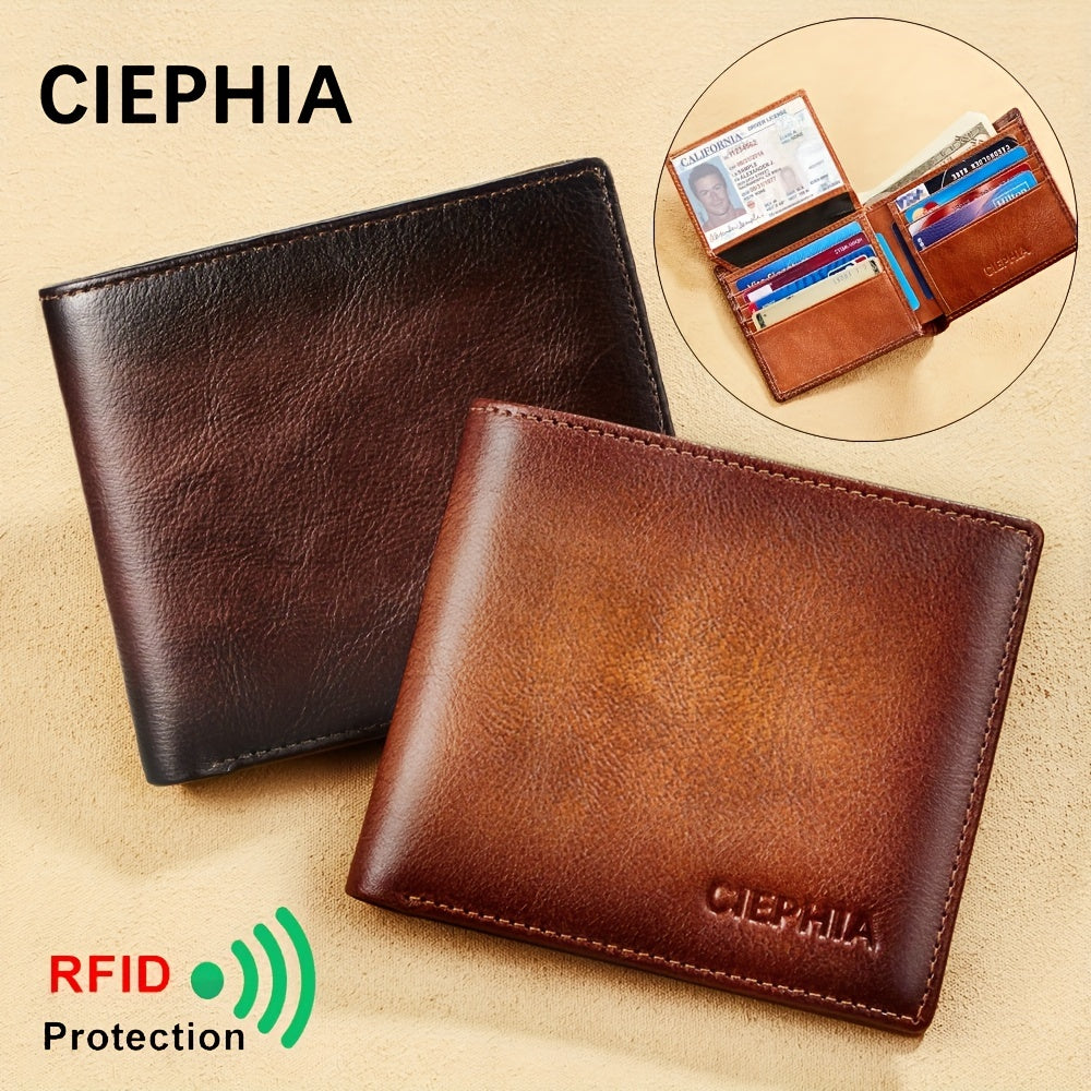 Anti-Theft Men's Leather Wallet with Multiple Card Slots and ID Holders