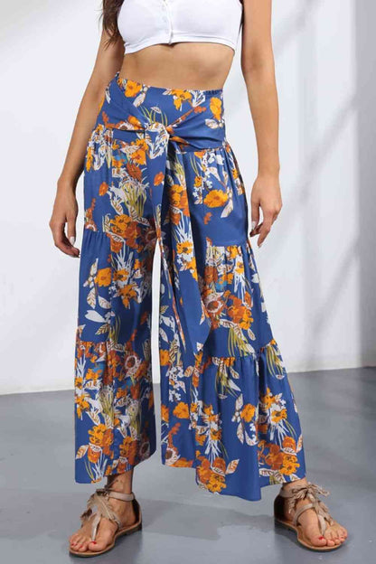 Printed Tie-Front Culottes