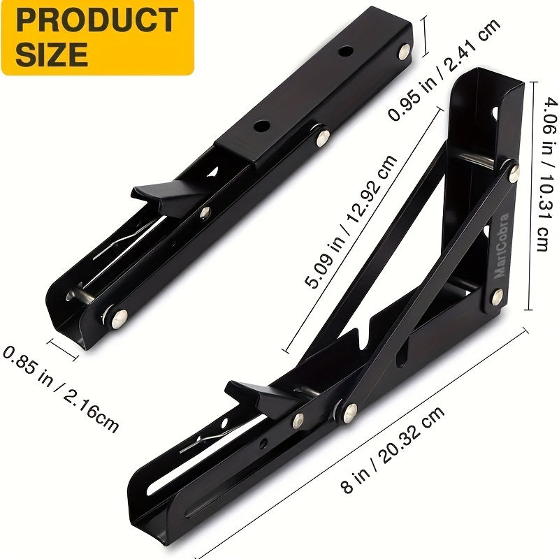 2pcs Heavy Duty Floating Folding Shelf Brackets Shelves Hardware, Floating Shelf Bracket 8 Inch, L Brackets For Shelves Folding Table Hinge Folding Shelf Bracket Folding Table Bracket Small Folding Bracket For Bench Table,Shelf Hinge Wall Mounted DIY