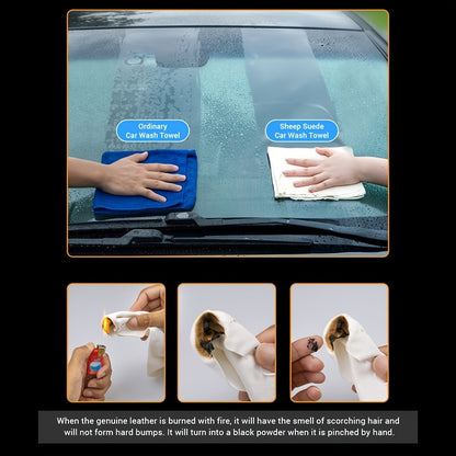 1/3Pcs Natural Chamois Car Cleaning Towel, Sheepskin Quick Drying Cloth Super Absorbent Washing Towel For Car Care Wash Tool Accessories