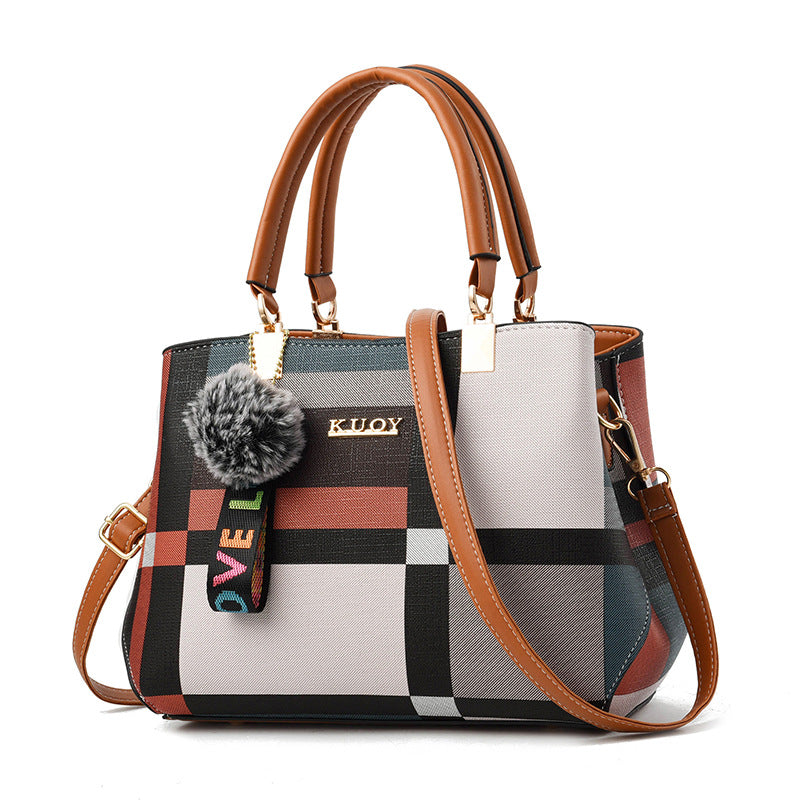 Sac cartable élégant à motif à carreaux – Sac à main à double poignée color block pour sac à bandoulière tendance pour femme 