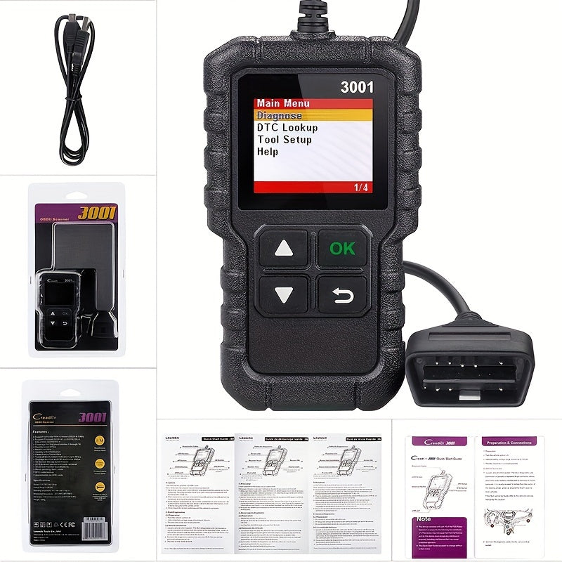 3001 OBD2 Scanner, Engine Fault Code Reader Mode 6 CAN Diagnostic Scan Tool For All OBDII Protocol Cars Since 1996