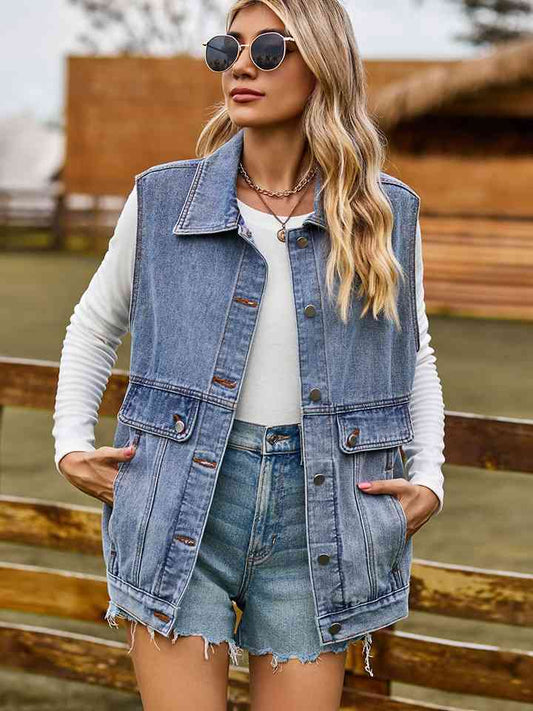 Sleeveless Denim Jacket with Pockets