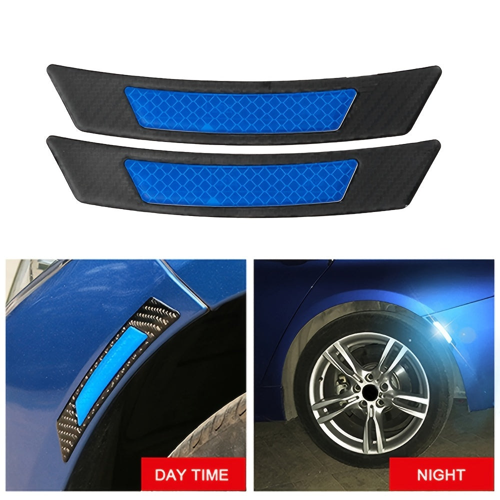 2Pcs Car Wheel Eyebrows Bump Protector, Auto Reflective Stickers Carbon Fiber Print Edge Protection Strip Collision Warning Decoration Car Accessaries