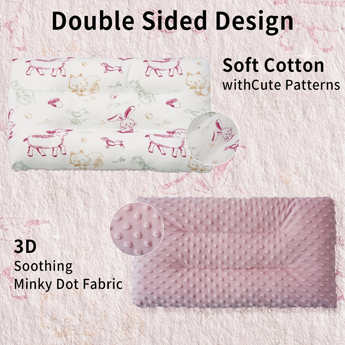 Super Soft & Ergonomic Baby Pillow - Double Sided Cotton & Fabric, Machine Washable