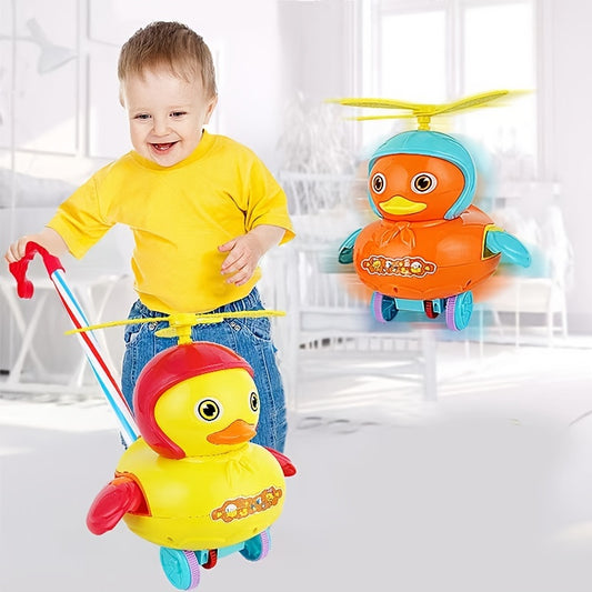 0-6 Years Old Toddler Hand Push Duck Toy - Safe ABS Material, Non-slip Wheels, Bell Rotor & Height Adjustment!