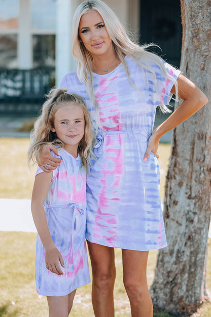 Vestido estilo camiseta con cinturón y teñido anudado para mujer