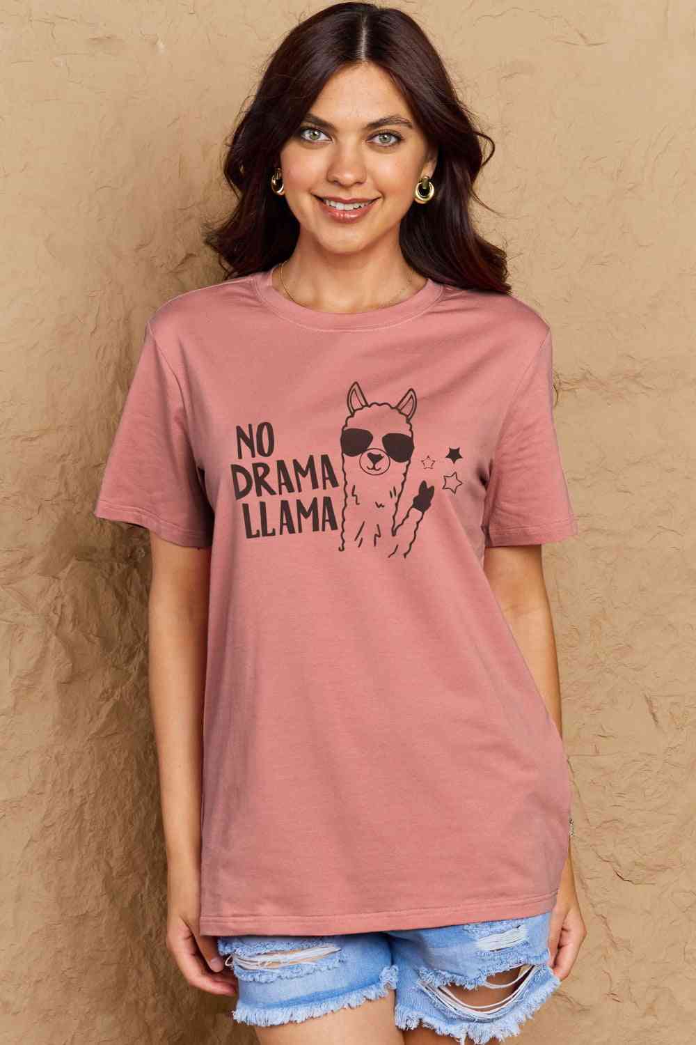 Simply Love Full Size NO DRAMA LLAMA Graphic Cotton Tee