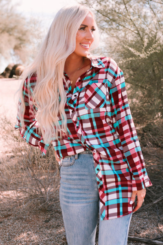 Plaid Button-Up Longline Shirt