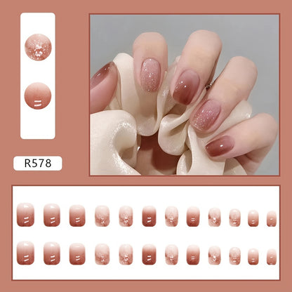 24 Pcs Press On Nails Short Fake Nails Coffin Press On Nails With Design Gradient Stick On Nails Glossy Full Cover False Nails For Women Girls