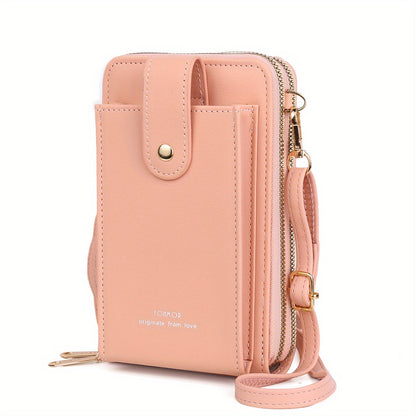 Stylish & Functional Zipper Phone Wallet: Faux Leather Coin Purse With Card Slots & Shoulder Bag