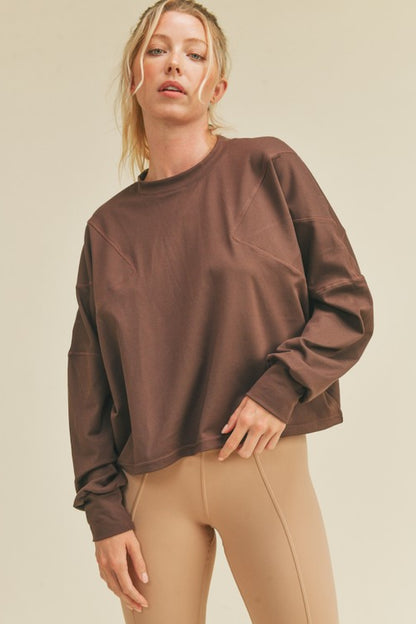 Kimberly C Full Size Dolman Sleeve Sweatshirt in Chocolate