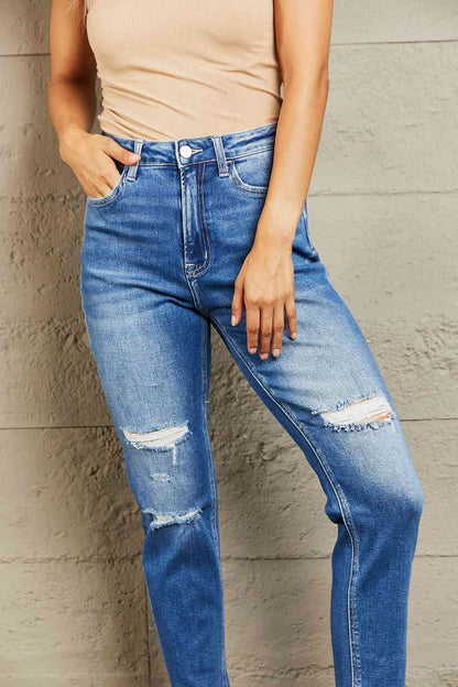 BAYEAS High Waisted Cropped Dad Jeans