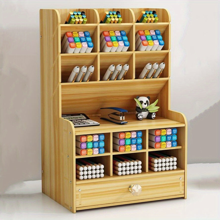 1 porte-crayon en bois : assemblage manuel de bricolage pour fournitures scolaires, de bureau, de maison et d'art - Organisateur de papeterie de bureau pour accessoires de bureau 