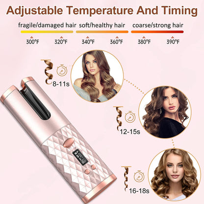 5000mAh Portable Wireless Hair Curler with LCD Screen & Diamond Pattern - Fully Automatic Charging & Curling!