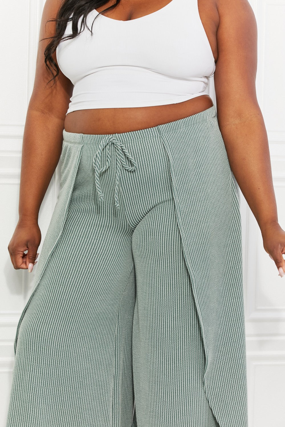 Blumin Apparel Confidently Chic Full Size Split Wide Leg Pants in Sage