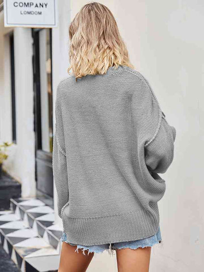 V-Neck Ribbed Dropped Shoulder Knit Top