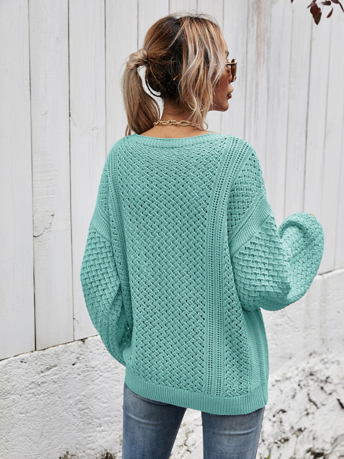 V-Neck Dropped Shoulder Sweater