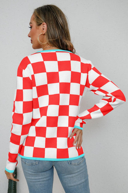 Checkered Round Neck Sweater