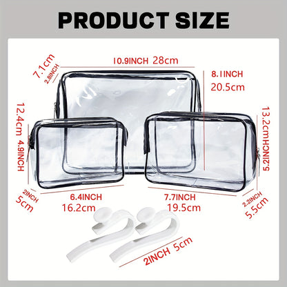 3 Pcs Transparent Inner Bags, Waterproof Zipper Bags & 2 Hooks, Travel Accessories