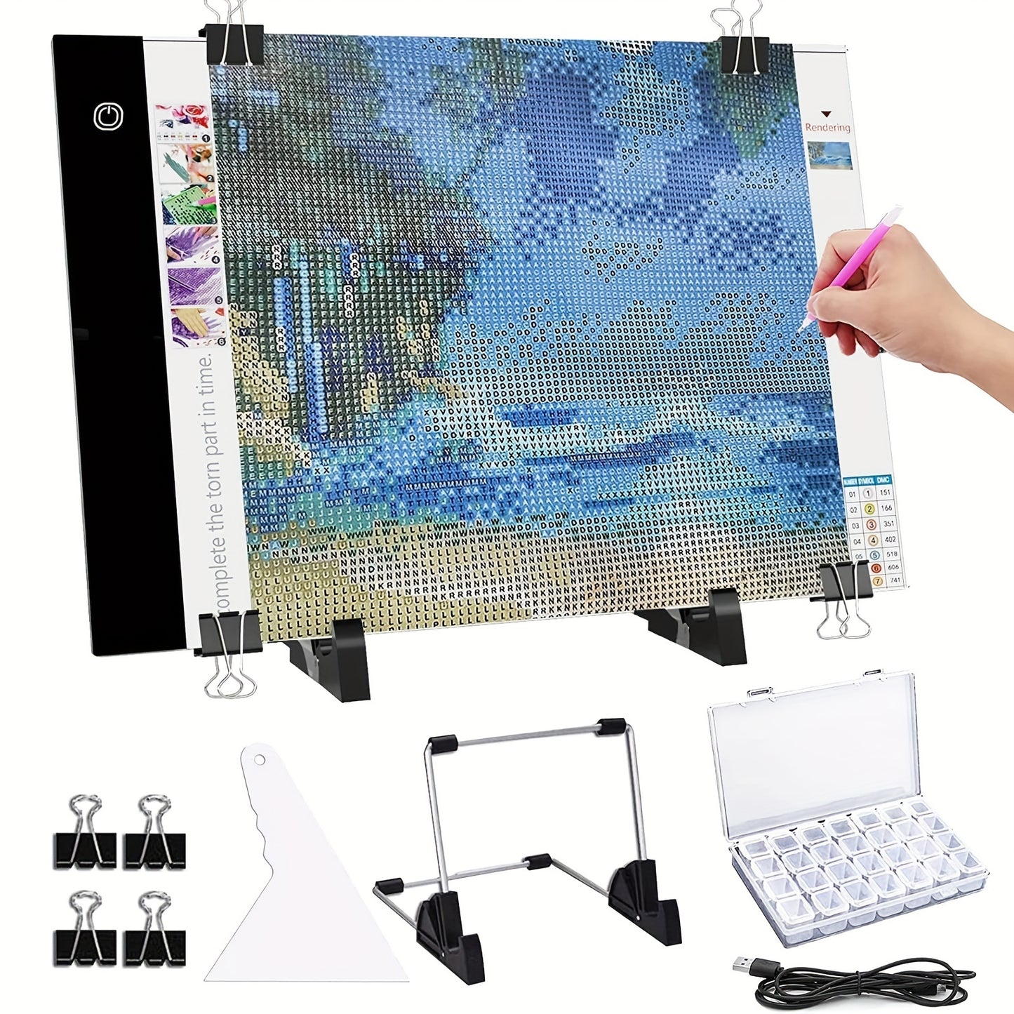 1 Set of A4 LED Light Board for DIY Diamond Painting Kits - USB Powered, Adjustable Brightness, Detachable Stand & Clips