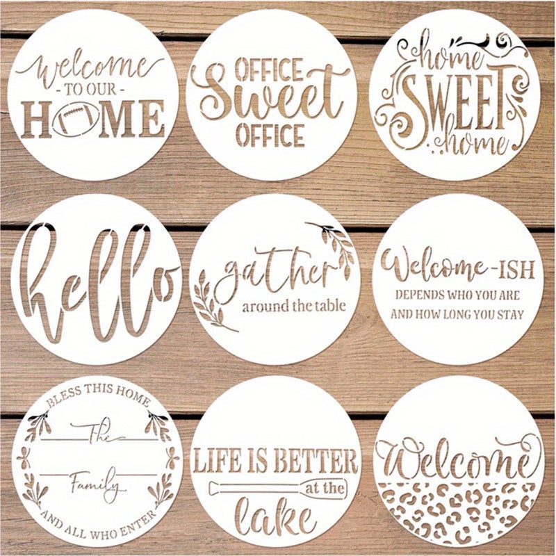 Welcome Stencils For Painting On Wood, Round Reusable Welcome Letters Stencils For Mat Wall Canvas Door, 7.87"