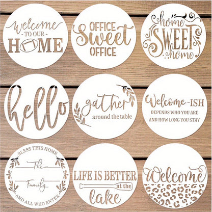 Welcome Stencils For Painting On Wood, Round Reusable Welcome Letters Stencils For Mat Wall Canvas Door, 7.87"