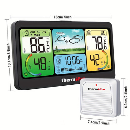 ThermoPro TP280B 1000FT Wireless Home Weather Station with Swiss Made Sensor - Indoor/Outdoor Thermometer, Sunny/Rain Meter, Forecast, Battery Included