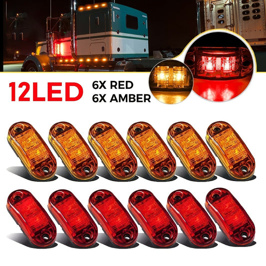 12PCS  2.5" LED Car Oval Clearance Side Light Amber And Red 1.2W Marker Lights, Side Clearance Marker Light