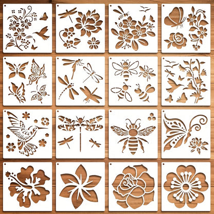 Ensemble de 16 pochoirs à fleurs – Pochoirs réutilisables pour les travaux manuels, la peinture d'abeilles, de roses, de papillons et plus encore. 