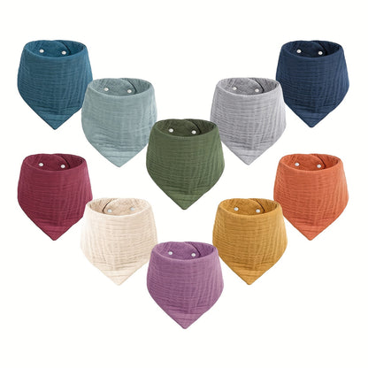 10-Pack Muslin Baby Bibs: 100% Cotton Drool Bibs for Unisex Boys & Girls - Perfect for Teething & Drooling!