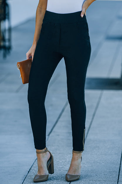 Pantalon skinny taille haute à fermeture éclair à la cheville