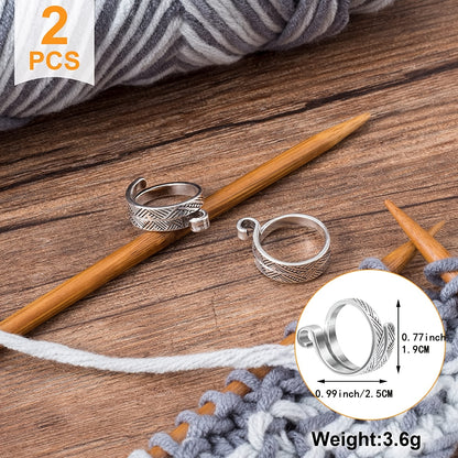 2 paquets d'anneaux de boucle de tricot et de crochet réglables pour les doigts - Supports de doigts de guide de fil ouvert en métal pour un tricot et un crochet faciles et confortables 