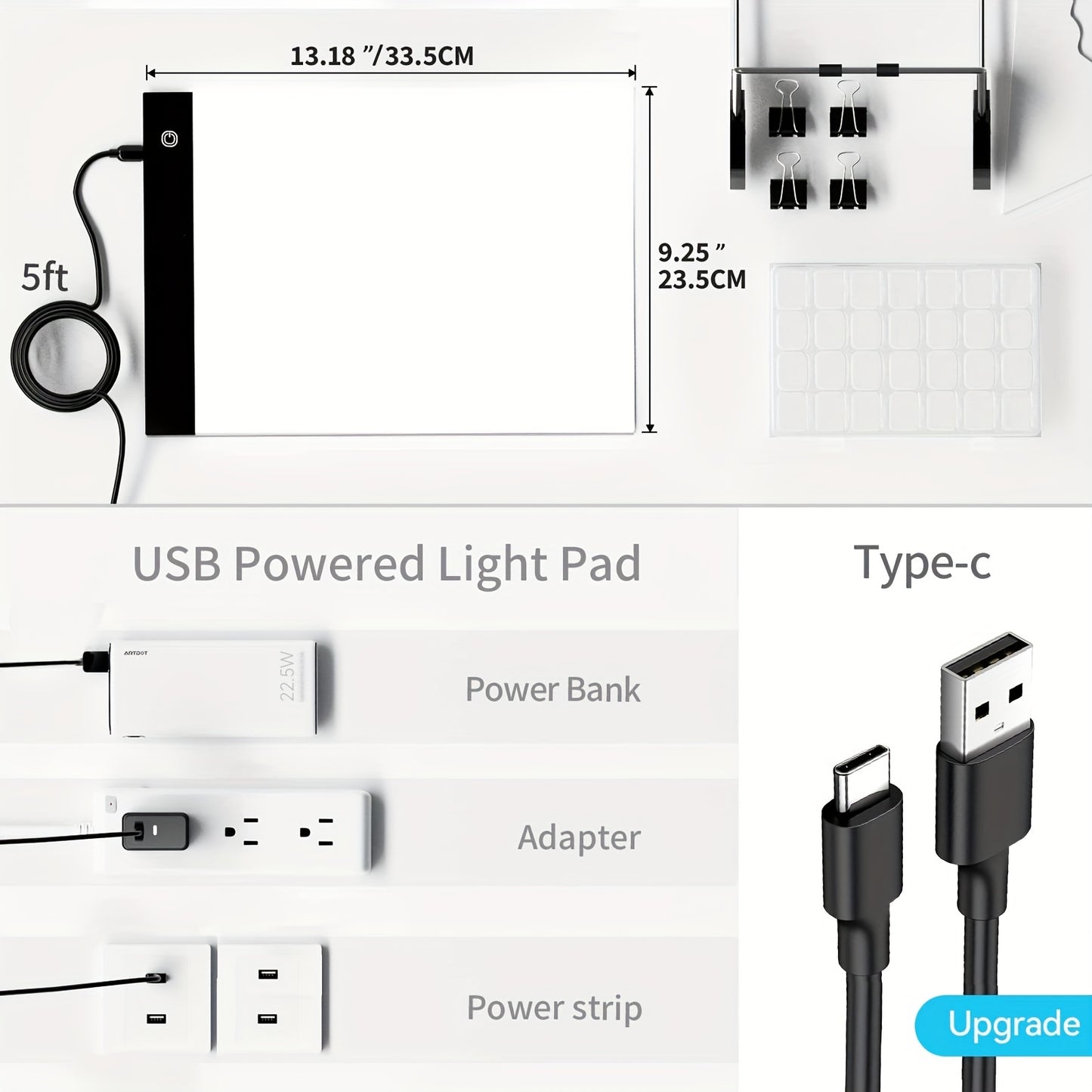 1 Set of A4 LED Light Board for DIY Diamond Painting Kits - USB Powered, Adjustable Brightness, Detachable Stand & Clips