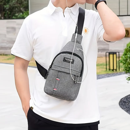 1pc Stylish and Durable Men's Canvas Chest Bag with Eyelets - Perfect for Travel and Outdoor Activities