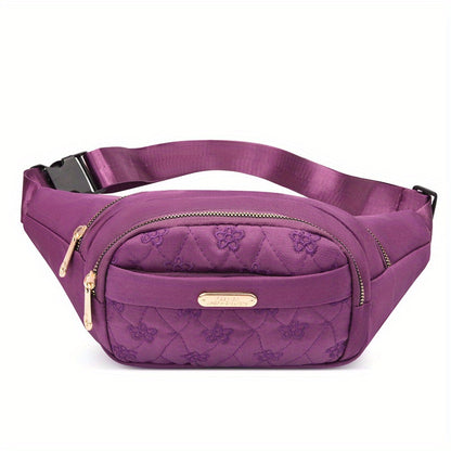 Stylish Embroidered Fanny Pack for Women - Multi-Zipper Nylon Crossbody Bag Ideal for Outdoor Sports