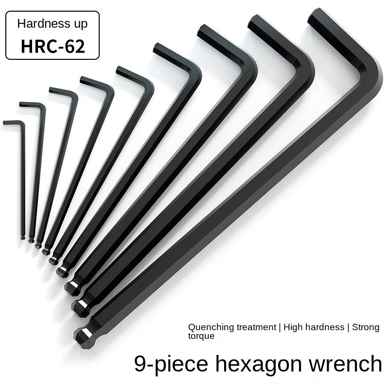 9-piece Black Ball Head Hexagon Wrench Set - Strong Torque, High Hardness, Extra-Long Screwdriver - Ideal for DIY and Repair