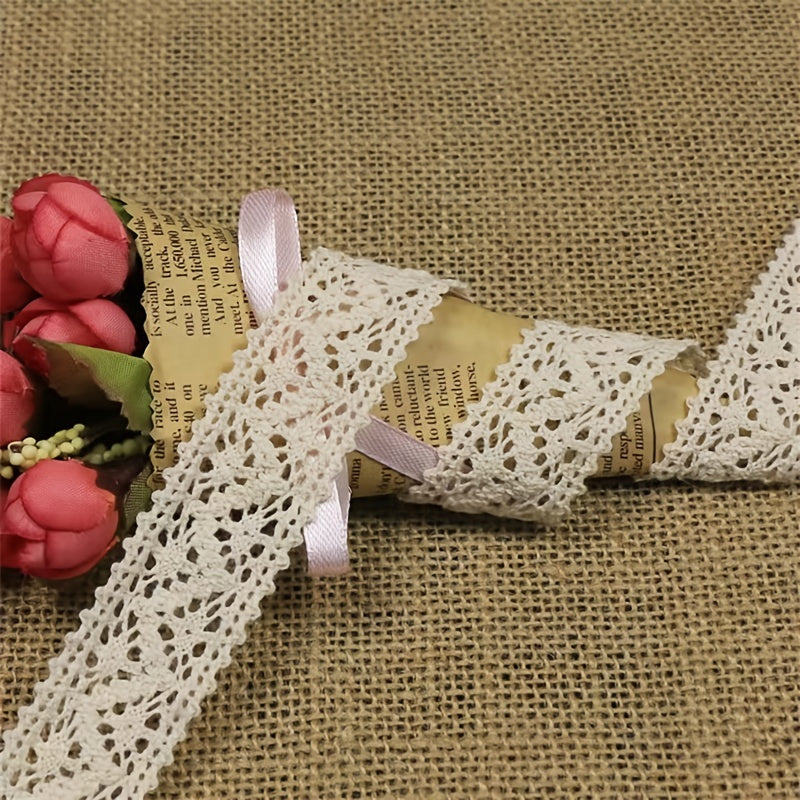 Beige Cotton Lace Ribbon - 6.56ft of DIY Clothing Accessories & Scrapbooking Trim for Gift Wrapping & Crocheting