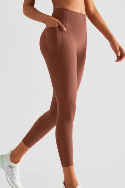 Wide Waistband Sports Leggings with Pockets