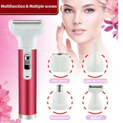 5 In 1 Multi-function Electric Hair Remover, Rechargeable Lady's Razor, Electric Shaver Eyebrow Trimmer, Cleaning Brush Kit